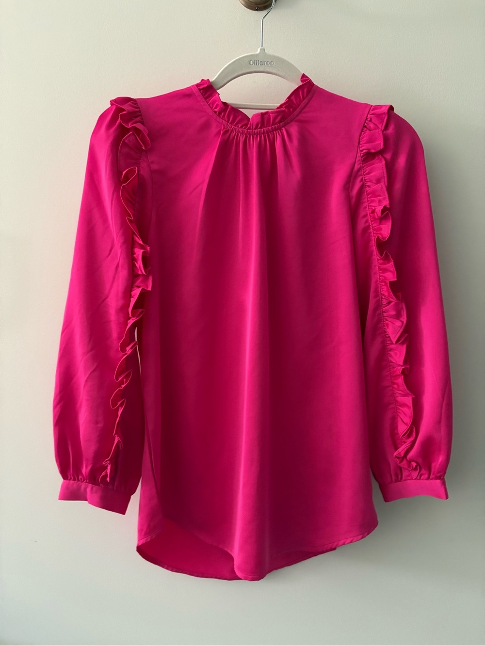 J. Crew Hot Pink Ruffle-Trim Long Sleeve Blouse